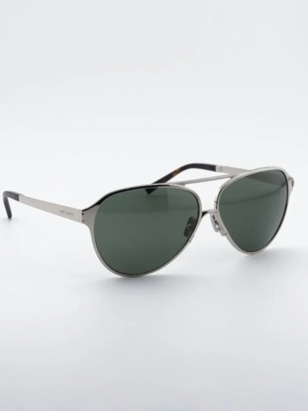 Saint Laurent SL734 002 Sunglasses Silver Aviator Frame, Grey Lenses
